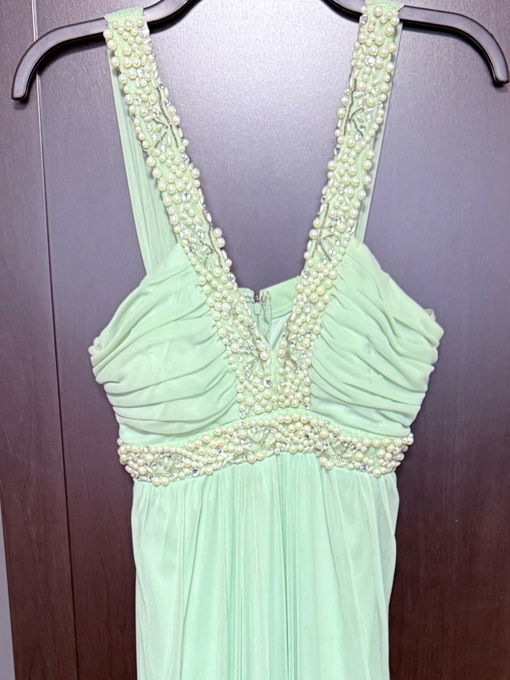 Studio Mint Green Beaded Chiffon Formal Dress for Women